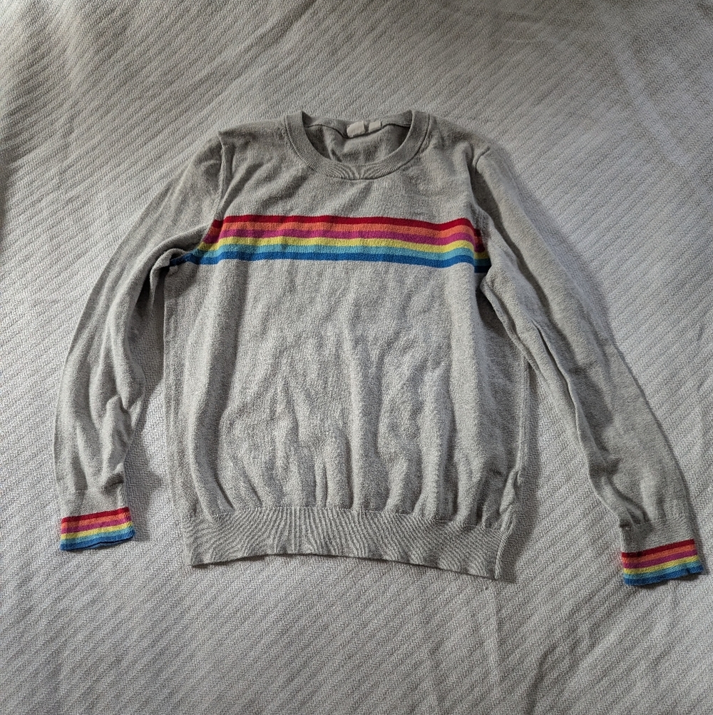 Gap Gray & Rainbow Cotton Crewneck Sweater Women's Size M